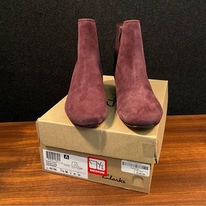 Clarks Suede Leather Burgundy Ankle Boots